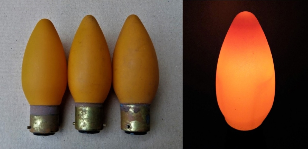 Orange externally coated candle lamps
Unknown manufacturer. I always thought these lamps look a bit like carrots!
