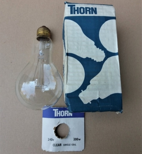 Thorn clear 200w GLS lamp
Classic British high wattage lamp, really like lamps like these.
