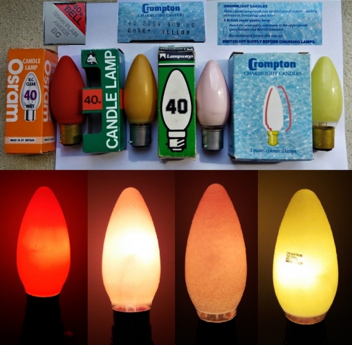 A selection of coloured candle lamps
From various different brands, but all found in the same electrical store!
