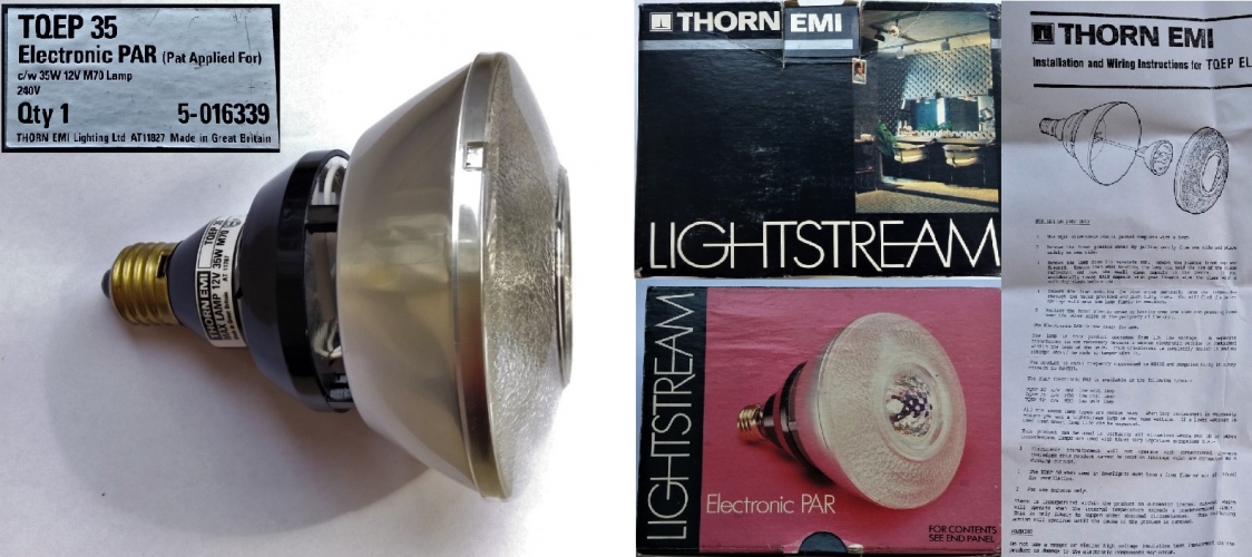 Thorn EMI Lightstream 12v halogen adaptor
Found at an electrical store. Quite a short lived design, but quite cool. I like running coloured dichroic halogens in this.
