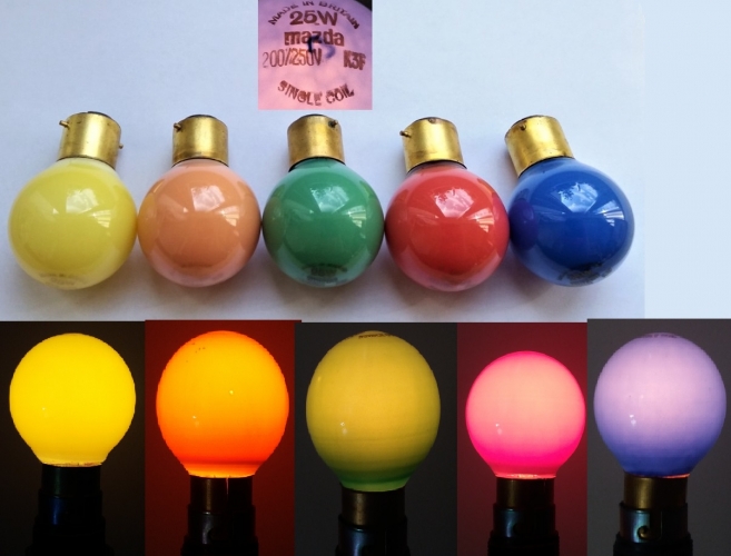 Mazda coloured golf ball shaped lamps
I think this might be the full set! They really are nice little lamps!

