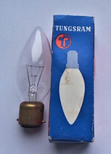 Strange Tungsram candle lamp
Has a very odd base! Almost like it was intended to be an E14 base lamp and they decided at the last minute to make it B22!
