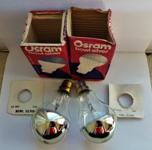 Osram - GEC crown silver GLS lamps
Found as part of an Ebay lot. Interesting to note that the different wattages have bases made of different materials.
