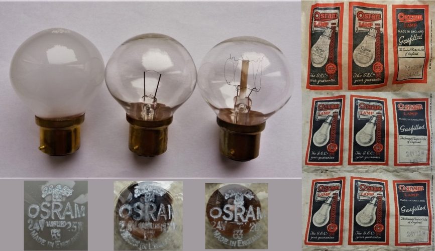 Old Osram GEC train lamps
These are nice, I found a large lot of these a long time ago. I particularly like the ones with a drawn tungsten filament. They are all from the 1940's.
