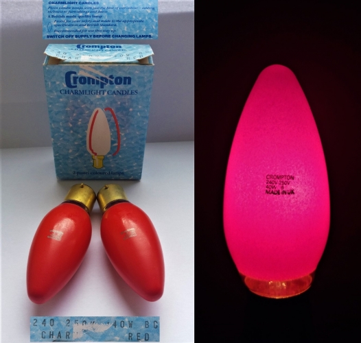 Crompton Charmlight red candle lamps
For a Softone type lamp, this shade of red seems a bit too strong!
