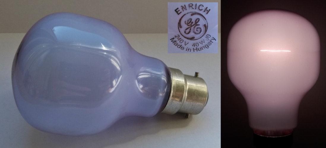 GE Enrich 40w T-shape lamp
A neodymium glass Softone type lamp. This was a car boot find, I have to say I'm very pleased with it.
