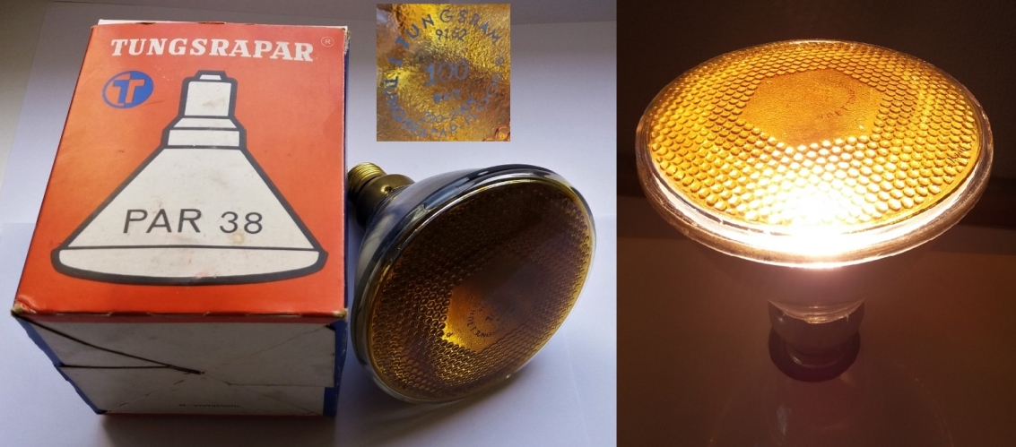 Tungsram Tungsrapar yellow PAR38
This old lamp was found in a shop in Spain.

