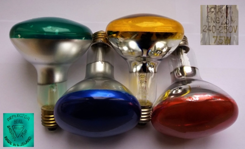 Ascot and GEC coloured reflector lamps
Classic British made GLS lamps.
