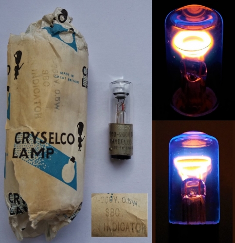 Cryselco neon indicator lamp
Has an interesting blue glow around the electrodes!
