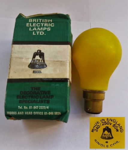 Bell 60w yellow GLS lamp
A nice old/high wattage GLS lamp - you can't go wrong with them!
