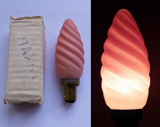 Maxim pink twisted candle lamp
Bell made and Maxim sold, nothing to do with those cheap Maxim GLS lamps found in convenience stores nowadays.

