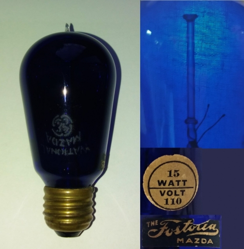 GE National Mazda blue glass tungsten lamp
A real oldie, from about 1914!
