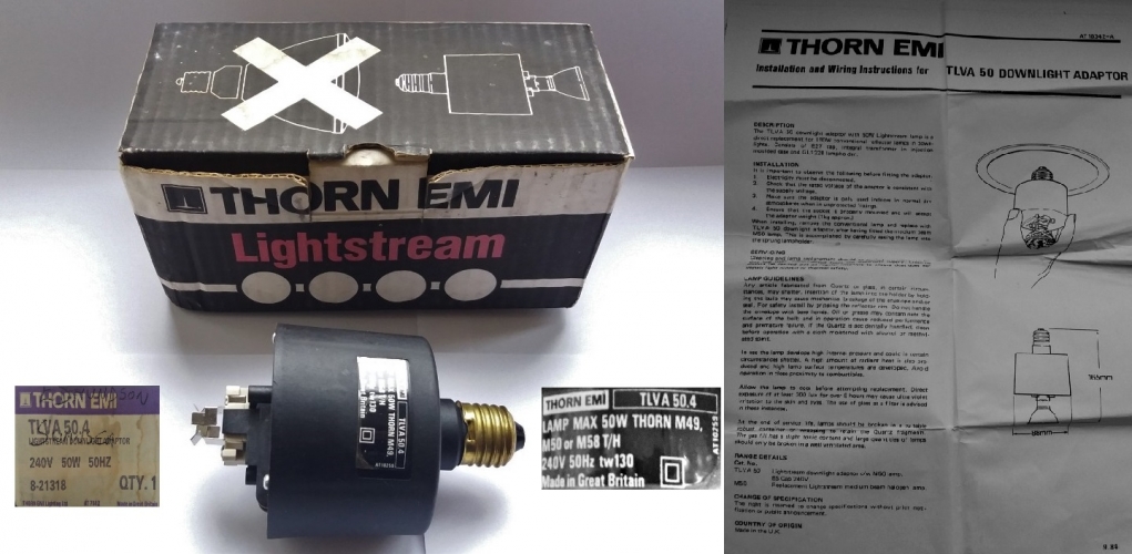 Thorn EMI TLVA 50 12v halogen adapter
Recent Ebay win! I really like these old school Thorn EMI products and had only ever seen this particular model in catalogues. Didn't come with a halogen lamp included but I have a couple of Thorn Lightstream halogen lamps of a similar age to go with it. This is VERY heavy, way heavier than any Philips SL!
