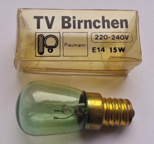 Paulmann "TV Birnchen" daylight pygmy lamp
Apparently daylight pygmy lamps like these were used in Germany behind in fittings behind television sets. When I went to Munich in February last year (just before the cr*p hit the fan) I saw some modern Osram ones for sale in a shop.
