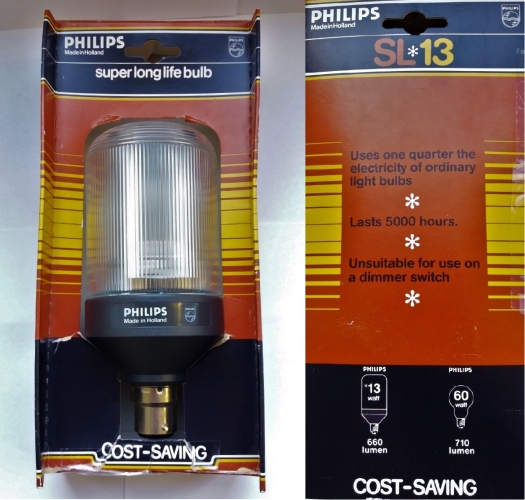 First generation Philips SL*13 with interesting packaging
Has a "supermarket shelf" type packaging, and had plastic covering the SL which was cracked and discoloured by sunlight. This is literally only the second, out of at least 5, first generation SLs that has survived postage!
