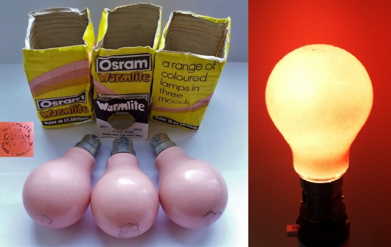 Osram - GEC "Warmlite" Rose Pink 60w GLS lamps
Facebook marketplace finds, the seller agreed to post. I really like these and their very 70s-80s packaging, they are essentially just standard pink GLS lamps marketed as a mood light though. I wonder if they came in other colours? (Edit, looking at the GEC catalogue these came in the same 3 colours as the Osram "Accent", "Old Gold" (yellow), "Tangerine" (red) and this colour.
