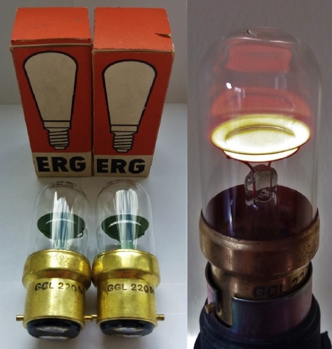 ERG 220v neon indicator lamps
I found these on Ebay. The brand is curious, I have never heard of ERG before. Apparently they are a German indicator lamp manufacturer.

