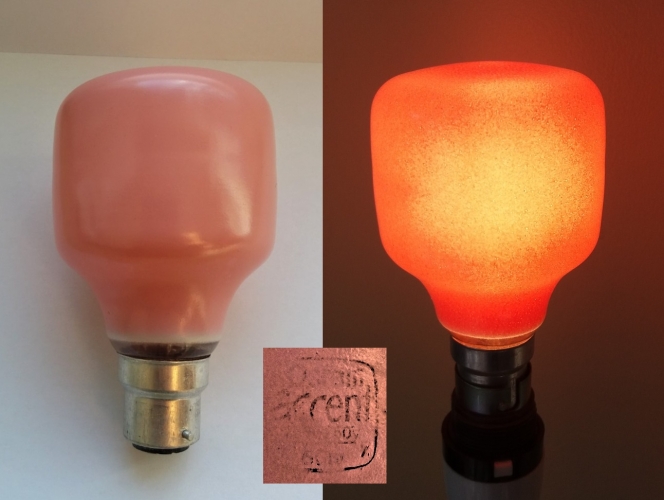 Osram GEC "Accent"/"Rose Pink" decorative lamp
The Accent lamp by Osram-GEC was effectively the precursor to the tinted Philips Softone range. After finding a few of the white versions, and some of the later double life versions I am out hunting the elusive larger 150w model and the three coloured versions they were offered in: "Tangerine" (red), "Rose Pink" (pink) and "Old Gold" (yellow), preferably with packaging. The lamps were never very popular as the colour shades are very intense (compared to the later Softones), so finding all three will be a challenge. Luckily, I managed to find the red version last year in a Facebook local lot, and just last week I bought a little lot that had this pink version in! Although the lamp seems a bit wonky (production error), has a very worn out etch (date code gone!) and has no packaging, I'll still count it, so just the "Old Gold" lamp to go now!
