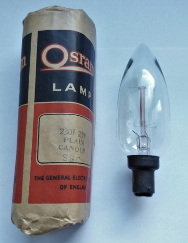 Osram GEC 25w candle lamp
A rather nice old lamp that arrived in a recent Ebay lot.
