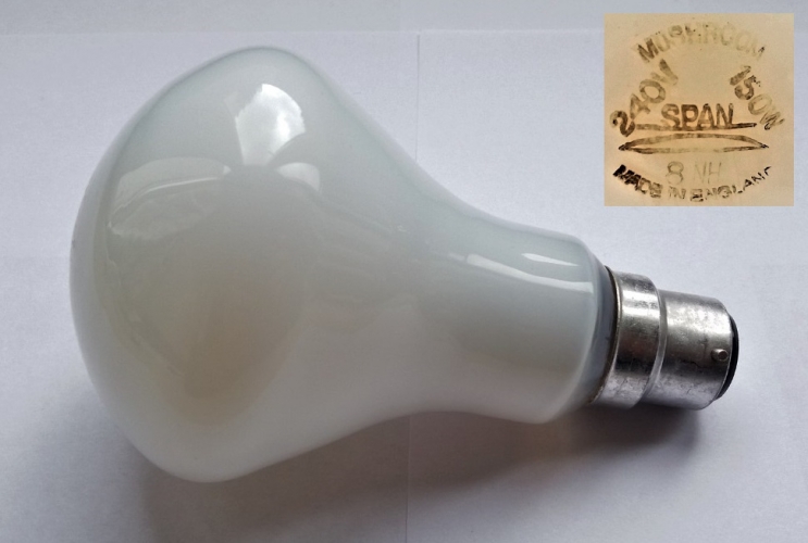 Span (GEC made) 150w mushroom lamp
Also found yesterday, this strange lamp appears to have been made by GEC, I have never heard of the Span brand before however!
