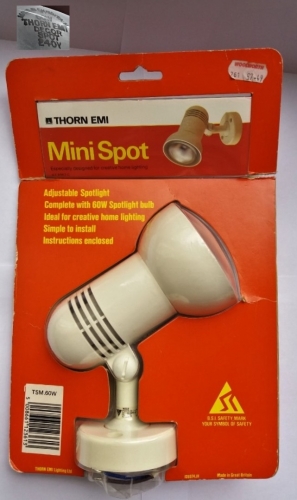 Thorn EMI 60w Mini Spot fitting
I know this isn't everyone's sort of thing but I quite like retro incandescent fittings. Seeing a 1980s Thorn EMI one in its packaging I had to get it. The fitting also comes with an original lamp.
