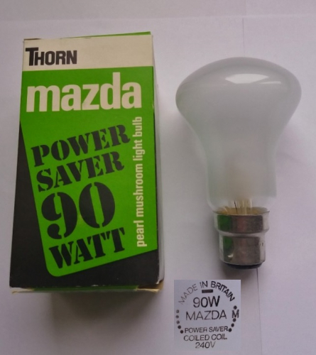 Mazda/Thorn 90w Power Saver mushroom lamp
I finally managed to get one of these rare lamps from an Ebay seller who had quite a few (sadly he had run out of 54w versions however). I'm very pleased to have added this to my collection, I think this range of lamps was quite short-lived.
