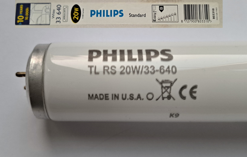 Philips 20w RS tube made in USA
Another find from the shop I visited recently. This tube is not too old, and for a limited time in the late 2000's Philips seemed to sell tubes sourced from the USA just before the EU T12 ban.
