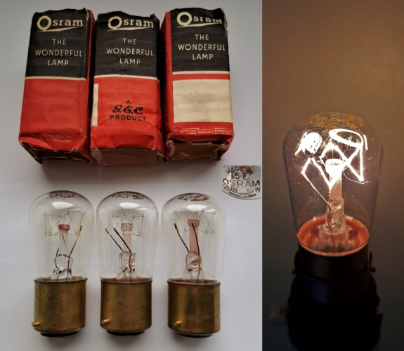 Osram - GEC 15w 260v clear pygmy lamps
I couldn't resist snapping these up on a recent Ebay auction due to their interesting voltage rating and lovely packaging! I like the red getter these older GEC lamps have on the stem.
