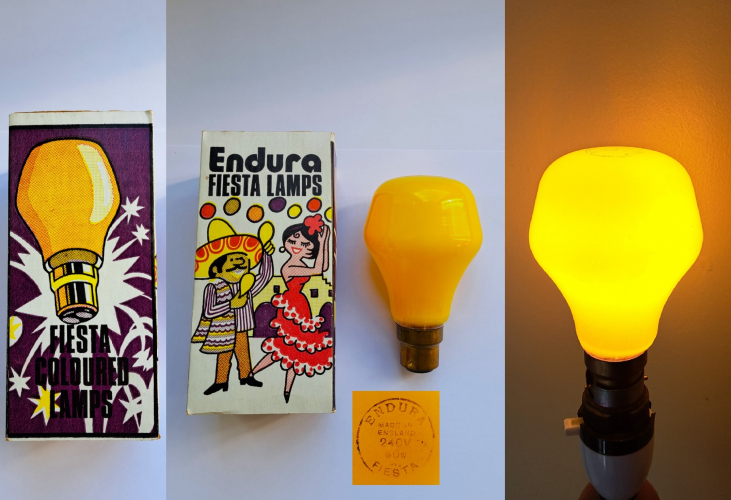 Endura Fiesta yellow 60w decorative lamp
Obtained in a recent trade with Andy, thank you very much for this lovely lamp complete with original packaging. (and very 1970's looking, lol) These Fiesta lamps are a bit like buses - I waited 4 years to find any, and now in the space of about a week I manage to obtain 2 of the colours! Let's see if any more turn up now, I'll have to keep my eyes peeled...
