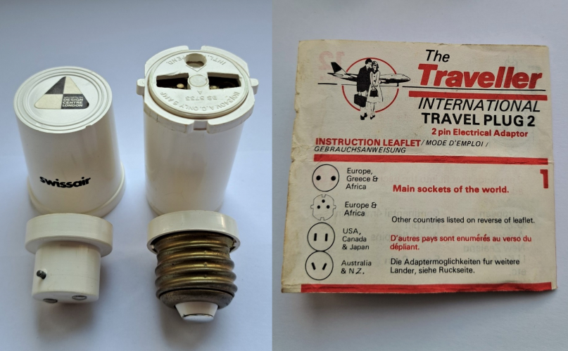 Lethal Swissair international travel adapter
This is something I purchased on Ebay in a lot being sold by a charity shop (which I literally bought blind, as the listing just showed a carrier bag full of lamps!) I mainly bought it because of one lamp that was visible in the listing, although I received an absolutely incredible surprise... (Pictures of both later) I have never seen another adapter like this, it's very unusual (and very complicated - I can't figure out how to switch the pins around!) and VERY 1970's!
