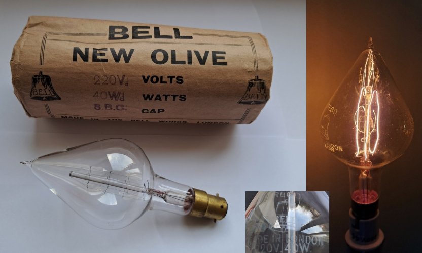 Bell 40w "New Olive" candle lamp
This is a very unusual - looking lamp! I imagine this dates back to the 1920's or 1930's at the latest? This was found on Ebay recently and was purchased along with a couple of other very old candle lamps which will be uploaded after this one.
