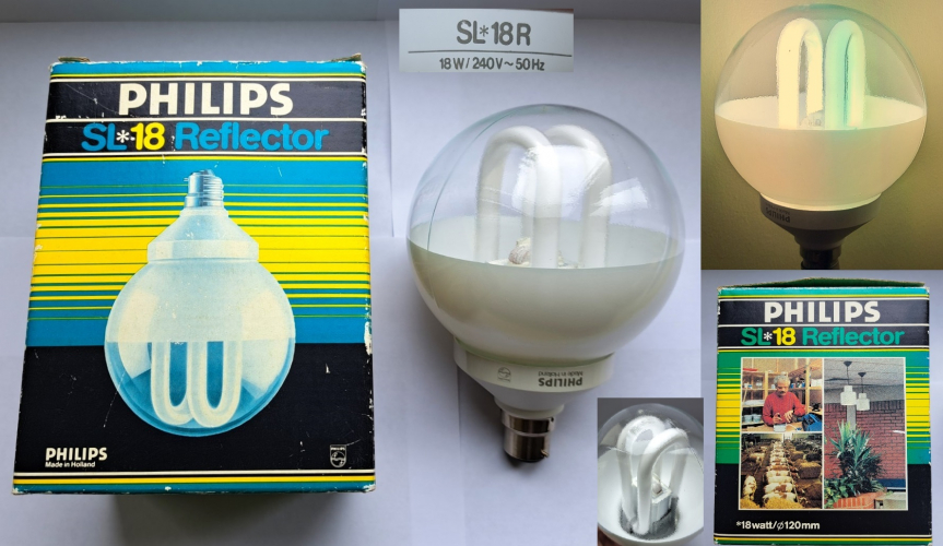 Philips SL*18 Reflector CFL lamp
At long last I have managed to get my hands on one of the rarest Philips SL variants produced, and I'm now one step closer to completing my SL collection. All I need now are the 1st and 2nd generation opal versions and both the Flame/Daylight models (not available here in the UK!)
