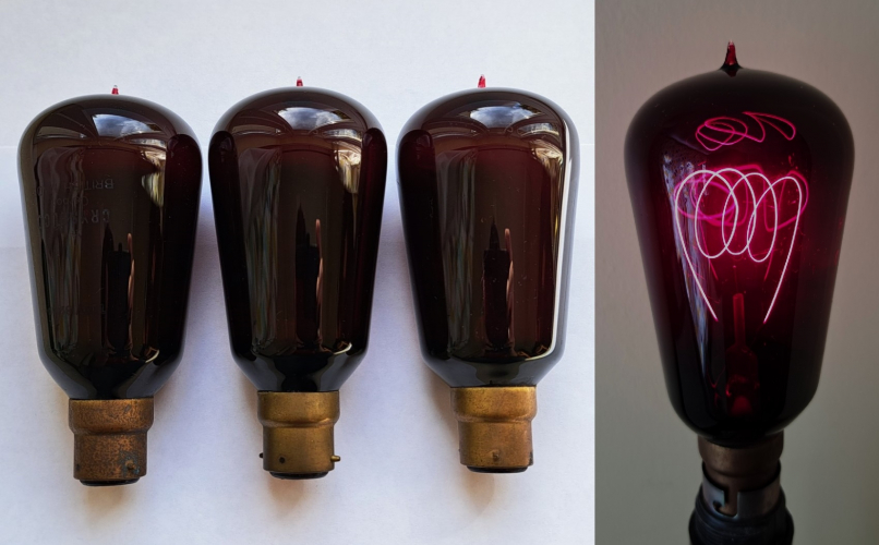 Cryselco 110v red carbon filament lamps
Here are some lovely carbon lamps recently purchased on Ebay, which probably date from the latter half of the 1910's. These lamps serve two purposes - decoration, or for use in photographic darkrooms.
