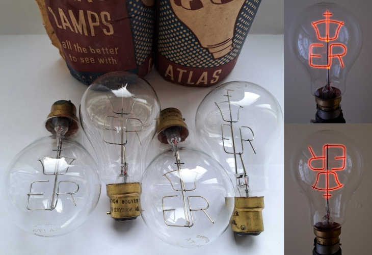 Queen Elizabeth II Coronation Souvenir Neon lamps from 1953
I was very pleased to find these recently - these are more or less the last major UK design of neon lamp I was missing from my collection, and it would seem that lamps are like buses... As in, they take forever to turn up, and four turn up! As can be seen, they differ slightly - two are the cap-up model, and two the cap-down.
