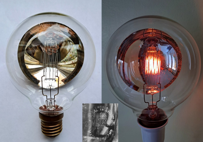 Ediswan 500w half-silvered projector lamp
A recent Ebay find was this behemoth of a lamp, OK - while perhaps not physically very large, it's blindingly bright at any rate. Shown lit here at low voltage.
