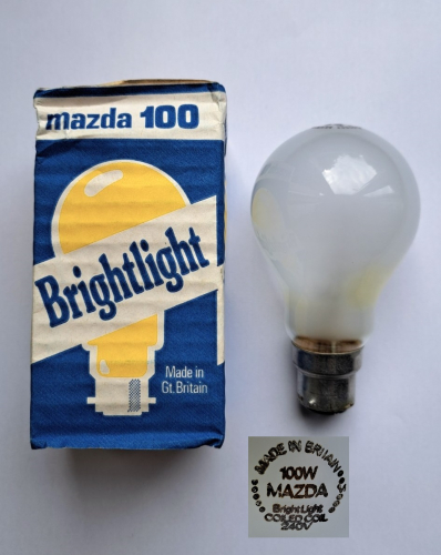 Mazda/Thorn 100w "Brightlight" GLS lamp
A very late-1970s GLS lamp, the likes of which are becoming increasingly harder to find these days...
