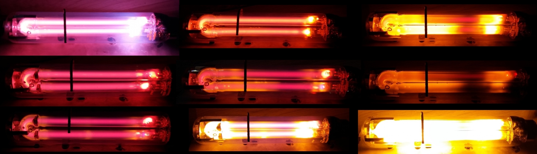 Osram SOX lamps from 1992 getting run up for the first time
A collage of some nice colours they produced when getting run up for the first time.
