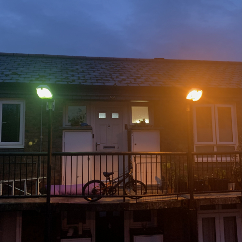 Indalux IVCs
Decided to take another picture of these Indalux IVC lanterns on this private housing estate. The example on the left is running an 80w MBF lamp, while the other example on the right is running an SON-E lamp, probably 70w. Sadly, the example on the right is missing its bowl, but both lanterns otherwise remain undamaged.

Shortly after photographing, I actually got confronted and yelled at by somebody for taking pictures of the lanterns, and it seemed like he was going to call the police on me, so I ran.
