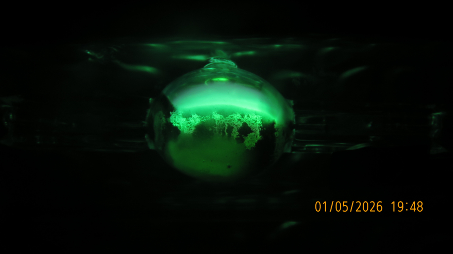 The arc of my no name 70W green thallium lamp
It is unfortunately obscured by a silver layer, that don't melting when the lamp is hot.
