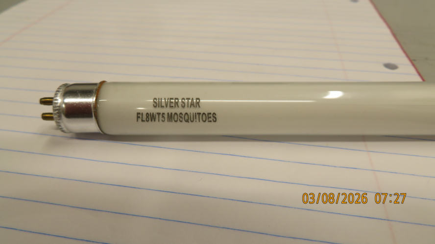 SilverStar FL8T5 Mosquitoes blacklight lamp in the storage of Carmel hospital
This brand is crap. The blacklight lamps from this brand are known to EOL very soon.
