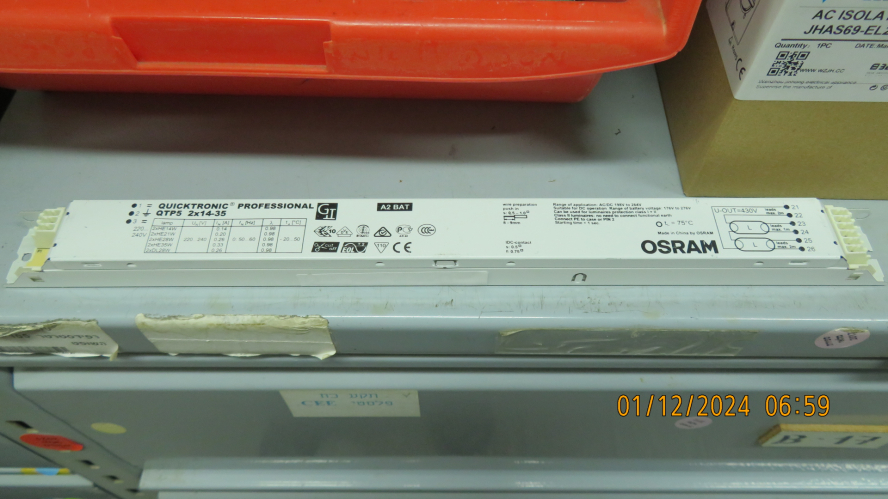 Osram QPT5 2x14-35 electronic T5 ballast in the storage of Carmel hospital
I've seen several of these in the closet.
