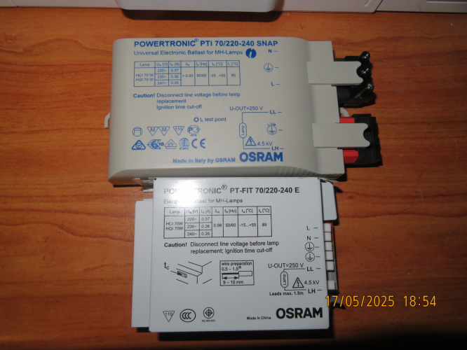 Osram Electronic HID ballasts
I bought both ballasts as a spare if the current ballast of my tracklight would fail.
The top ballast, I bought accidentally at eBay, without known it is too big for the ballast compartment, and the bottom ballast I bought at Aliexpress, and will replace the Philips HID-PrimaVision PV C 70 /S CDM electronic HID ballast in the compartment of my tracklight, when it would fail.
The top ballast I would give it to Ash if I will have a free time.
