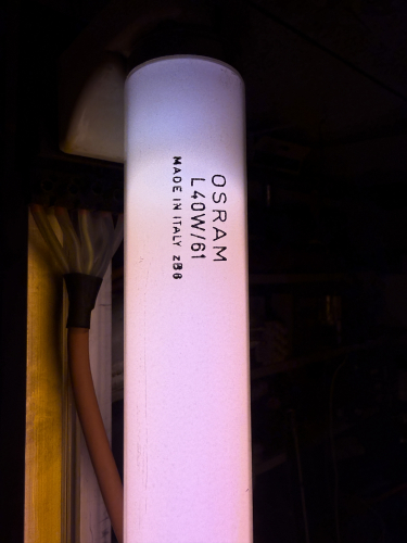 1984 Osram L40W/61 pink  fluorescent tube
1984 Osram Pink fuorescent tube. The light it creates is honestly not to good... It looks like a mix of thor Radar-Red and Peach... 
