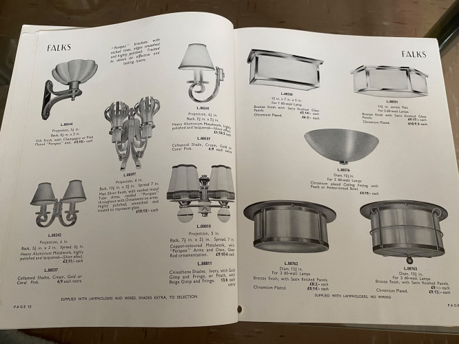 FALKS Decorative Lighting Catalogue
Dates to 1952 and features some outdoor small lanterns, ceiling and wall lights, as well as many, many, many, many chandelier designs.
Keywords: FALKS;catalogue;decorative lighting;