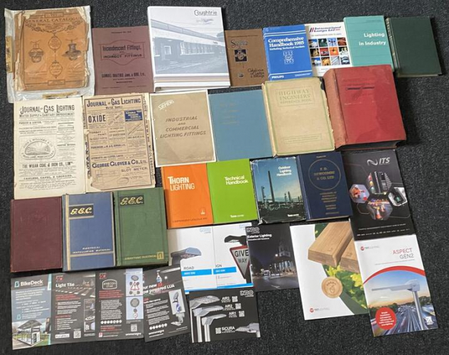 Catalogues Galore!
These are all of my lighting catalogues. I will list them top to bottom, left to right.

first row:

J & W B Smith Supplement to General Catalogue 1924/5

Samuel Gratrix LTD Catalogue No. 224

Coughtrie Catalogue 2020

SUGG Catalogue of Lamps & Fittings List 11 - 1925

Philips Lighting Comprehensive Handbook 1985

International Lamps LTD Comprehensive guide to Lamps

The Electricity Council, Lighting in Industry

Fluorescent Lighting Manual 2nd edition.

Second row:

Gas lighting Journal (1910)

Gas Lighting Journal (1913)

Siemens Industrial and Commercial Lighting Fittings 1953

ELECO Industrial Lighting Equipment (1925 ish)

Highway Engineers Reference Book (1947)

Highway Engineers reference Book (1952)

Third row:

The Handyman & Home Mechanic (has lighting featured)

GEC Electrical Installation Material (1951)

GEC Electrical Installation Material (1935)

Thorn Lighting Comprehensive Catalogue 1979

Thorn Lighting Technical Handbook 1979

Thorn Lighting Outdoor Handbook 1974

F. D. Newcombe & Co Electrical Installation Equipment Lighting Fittings 1960

Intelligent Traffic Systems Equipment Hire & Sales (Modern)

Bottom Row:

Various Simmonsigns Leaflets (modern)

Various Indo leaflets & Indo catalogue (modern)

TRT Oaken & Aspect Gen 2 Brochure
Keywords: catalogue;siemens;gec;eleco;revo;book;brochure;advertisments